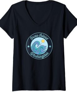 Womens Orcas Island WA Washington Souvenir Nautical Surfer Graphic V-Neck T-Shirt