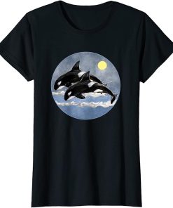 Womens Orca Killer Whale Family Art Retro Style Sea Panda Orcas T-Shirt