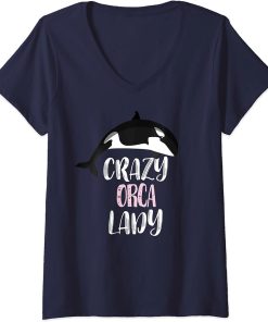 Womens Crazy Orca Lady - Orca Lovers V-Neck T-Shirt