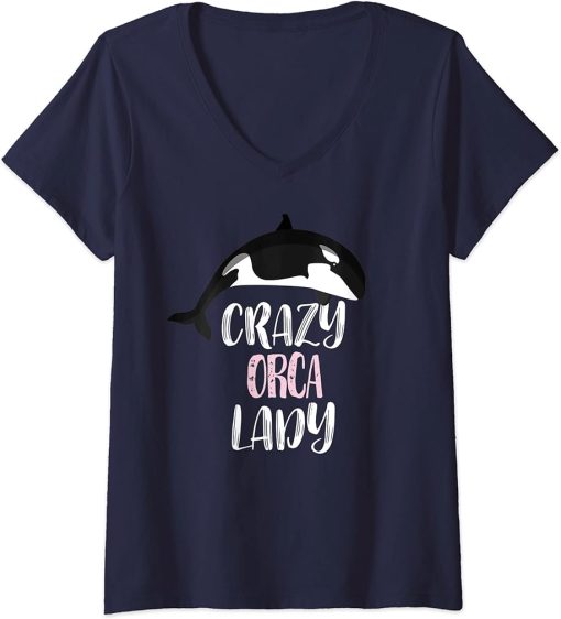 Womens Crazy Orca Lady - Orca Lovers V-Neck T-Shirt