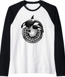 Cute Orca Whales Samoa Polynesian Orcas Raglan Baseball Tee