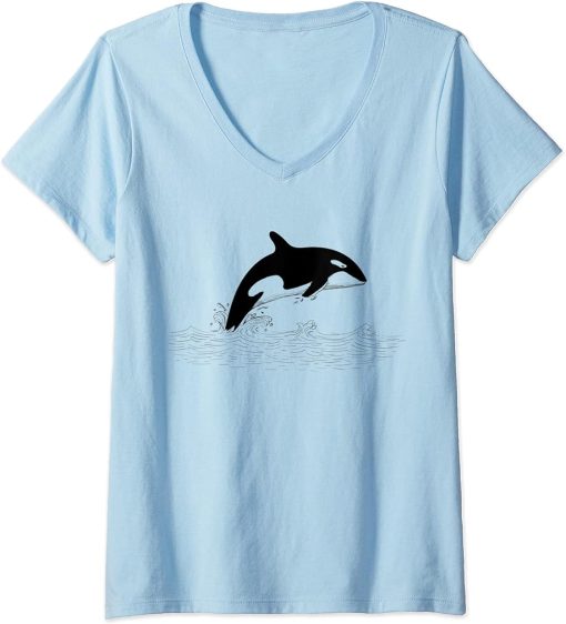 Womens Killer Whale Orca Art Sketch Orcas Killer Whales Tee V-Neck T-Shirt